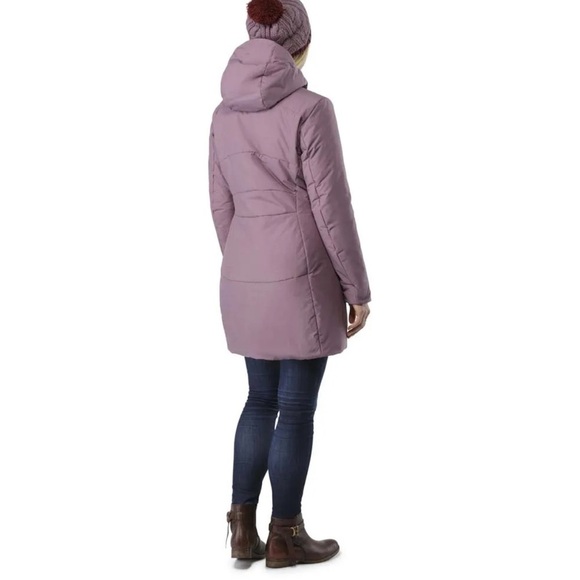 Purple Quilted Puffer Coat with Hood and High Collar - Picture 3 of 16